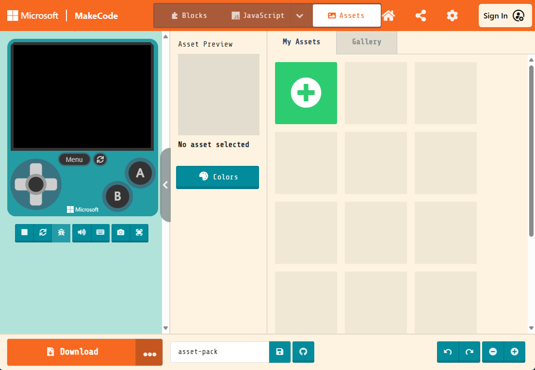 Figure eight. A screenshot of the assets manager in MakeCode Arcade.